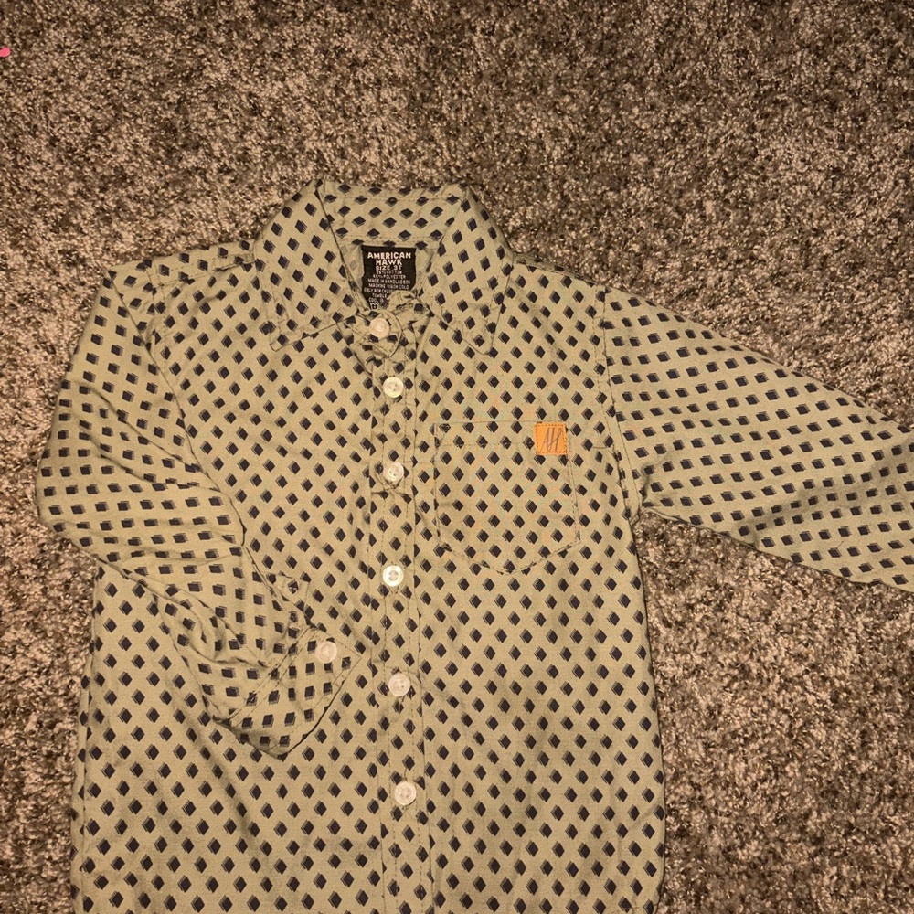 American Eagle Outfitters Beige Shirt with Navy Diamond Print